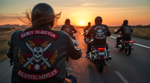 bikers with patched jackets
