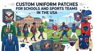 A visual showing US students and sports teams having patches attached to their uniforms.