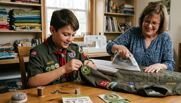 Sewing an iron-on patch to further secure the patch.
