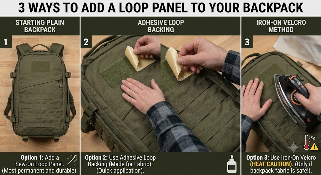 how to add Velcro to a backpack without a loop panel