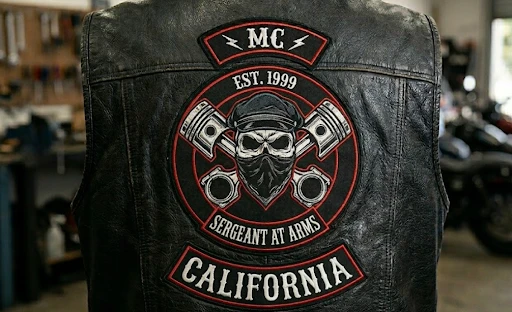 sergeant arm at patch Sons of Anarchy patches worn by bikers.