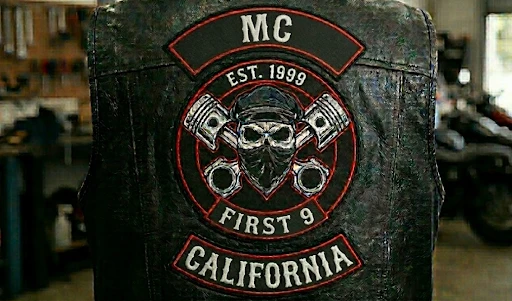 the first 9 of patch Sons of Anarchy patches worn by bikers.