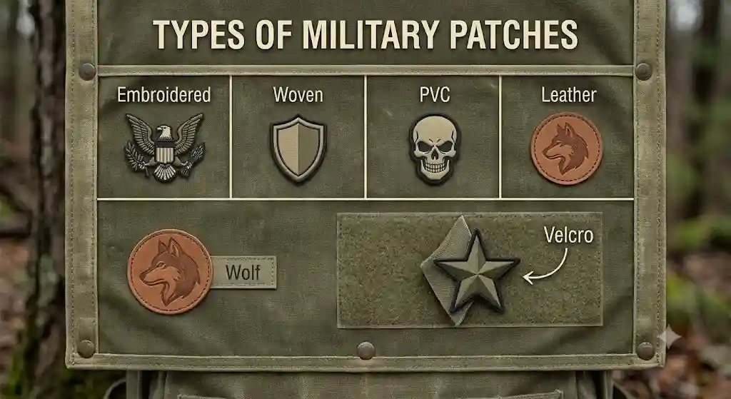 types of army and military patches embroidered PVC woven Velcro