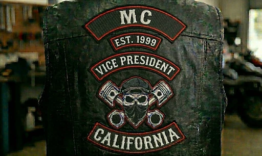 vice president patch of Sons of Anarchy patches worn by bikers.