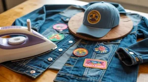 Iron on patches on denim require a hard surface inside the garment. Hats need a curved support form underneath.