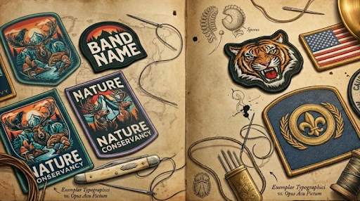 Vintage collection of printed patches and embroidered patches.