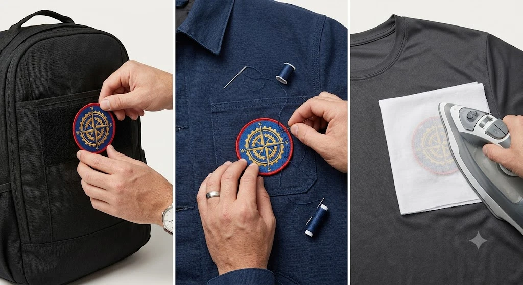 Hook and loop, sew-on, and iron-on patch attachment methods compared