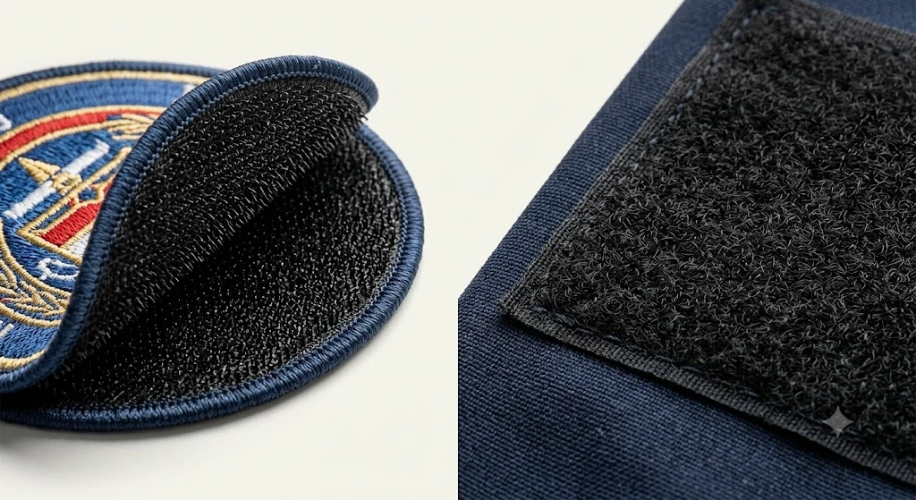 Rough hook patch backing compared with a soft loop receiving panel