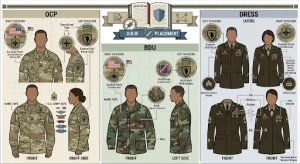 An image showing where army patches go on an army uniform.