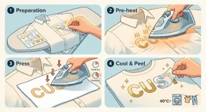 an image showing steps to iron on letters.